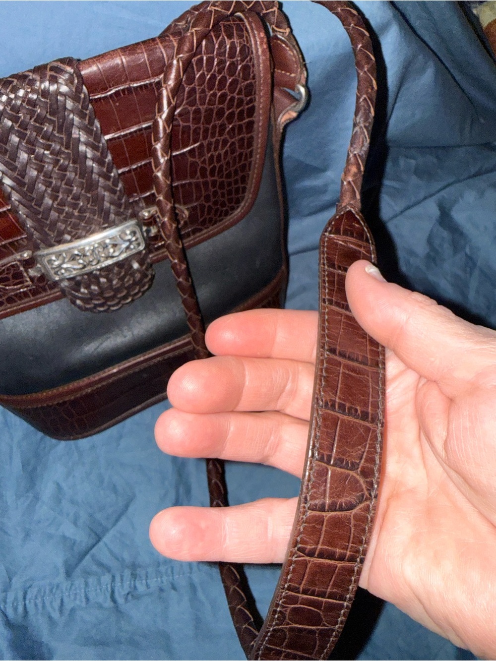 Vintage Brighton Brown Leather Woven-Accent Crossbody Bag - Picture 11 of 11